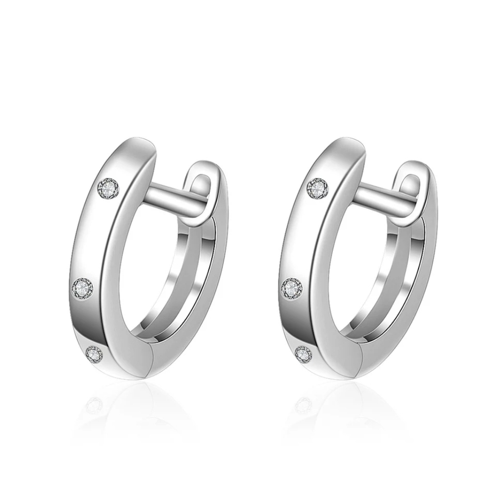 NEW‎ 18k White Gold Plated Diamond Huggie Hoop Earrings